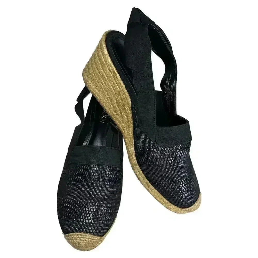 Ralph Lauren Helma Espadrille Slingback Wedge Sandals Black Size‎ 8.5